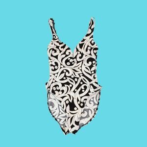 Vintage Sirena Women's One Piece Black White Baroque SwimSuit Bathing Suit 8